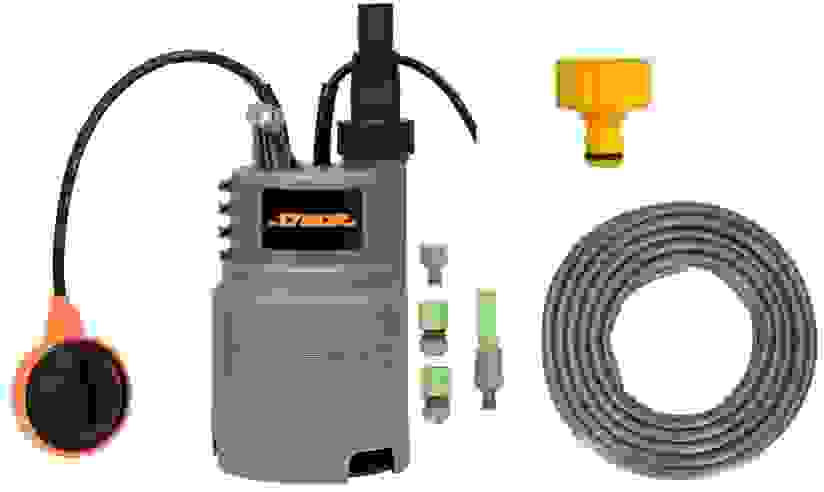 STHOR Tauchpumpe - 400W - 6000 l/h MIT 15-Meter-Gartenschlauch inkl. Düse und Armaturen UND Wasserhahn 1".