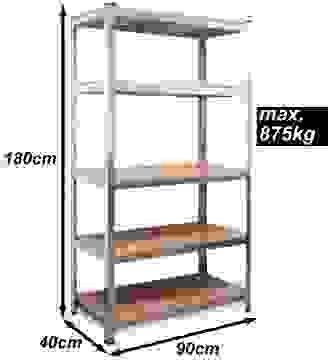 2 Stück Deubois Metall-Lagerregal/Regalschrank mit 5 Fachböden - 875kg Tragkraft - (HxBxT) 180x90x40 cm - 175kg pro Fachboden