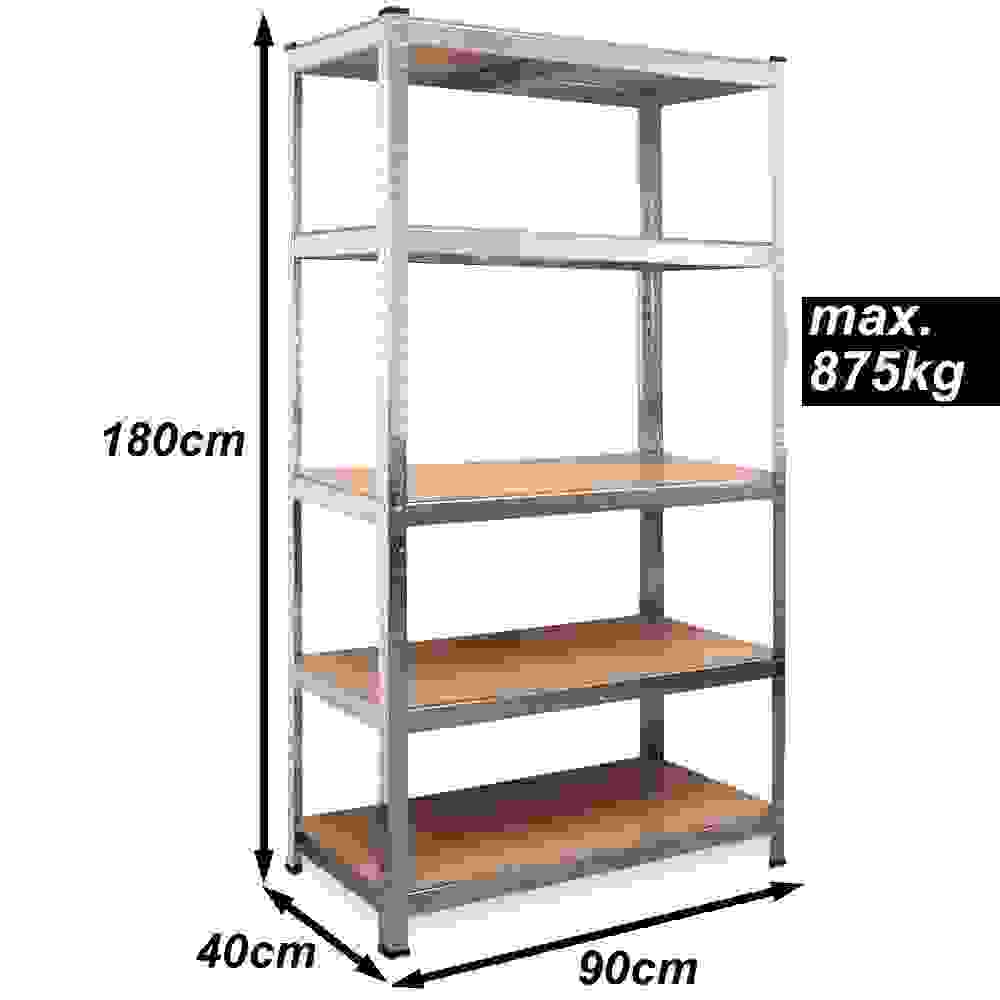2 Stück Deubois Metall-Lagerregal/Regalschrank mit 5 Fachböden - 875kg Tragkraft - (HxBxT) 180x90x40 cm - 175kg pro Fachboden