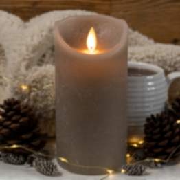 2er LED Echtwachskerze mit Timer und beweglicher Flamme | 7,5x12,5 cm Taupe