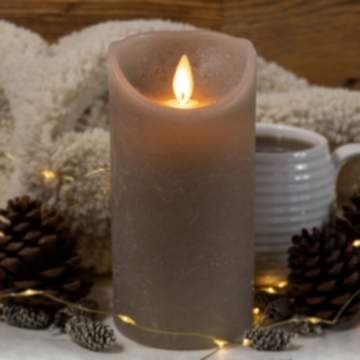 2er LED Echtwachskerze mit Timer und beweglicher Flamme | 7,5x12,5 cm Taupe