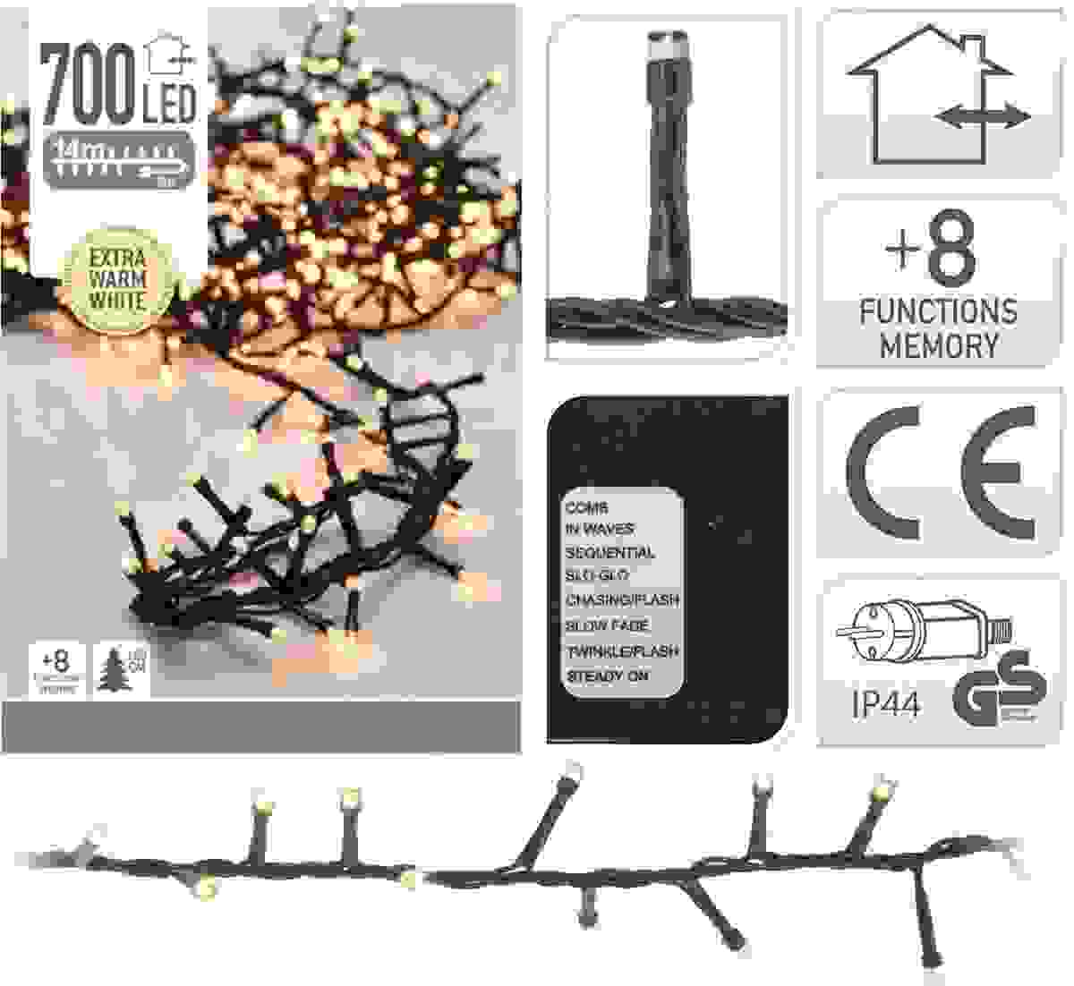 2x Weihnachtsbaumbeleuchtung 14 Meter Warmweiß - 700LED für Innen und Außen