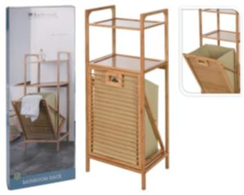 Bathroom Rack - Wäschekorb auf Rädern - Bambus - Schwarz - 38 x 32,5 x 89,5 cm
