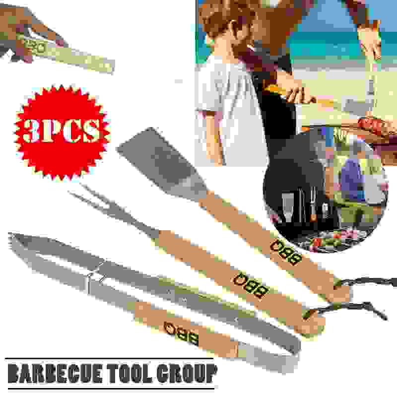 BBQ-Werkzeug mit Holzgriff - 3 Stück