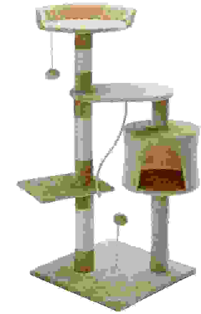Cado Kratzbaum beige mit 3 Sichtbereichen, 1 Höhle, 2 Spielbällen und einem Seil