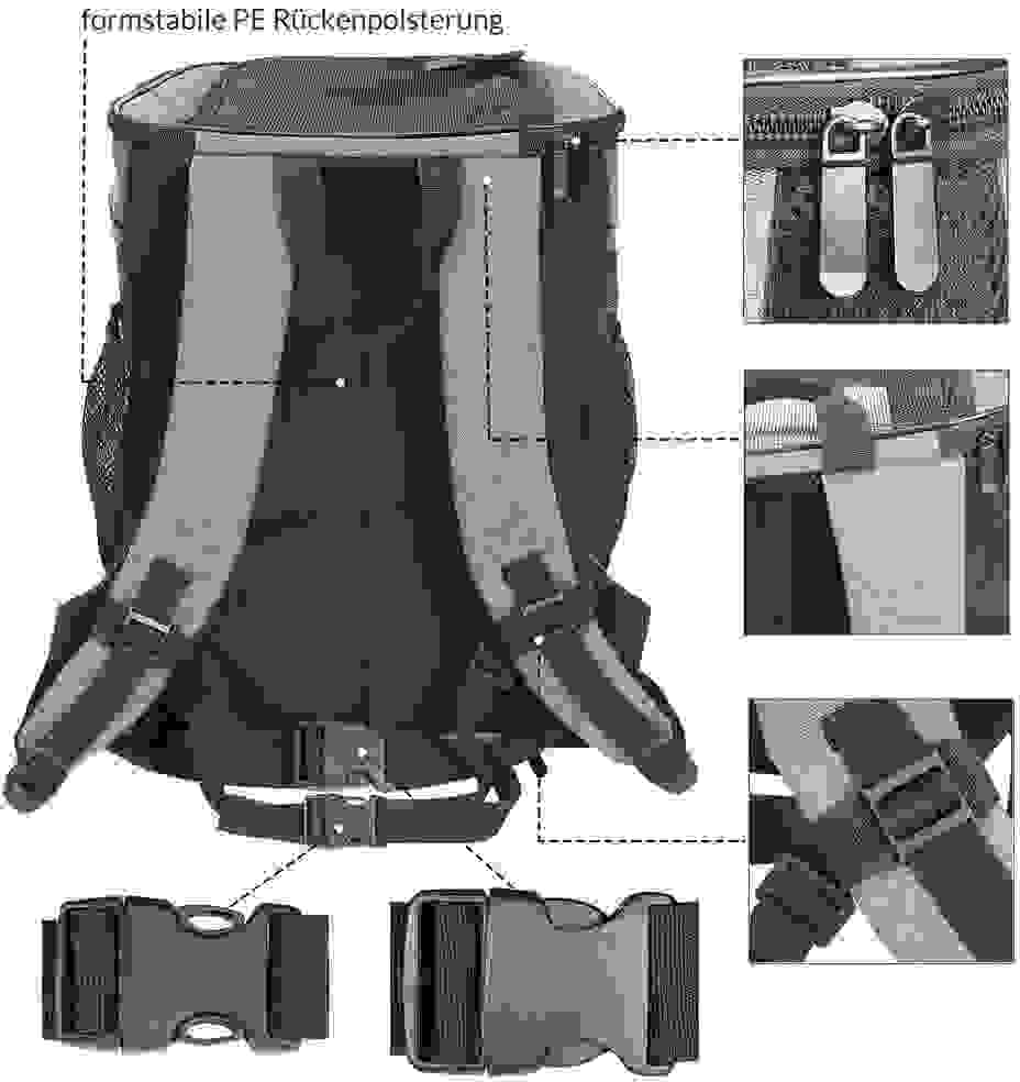 Cado Pet Rucksack mit Klappe, Taschen, Gurt und Hüftgurt