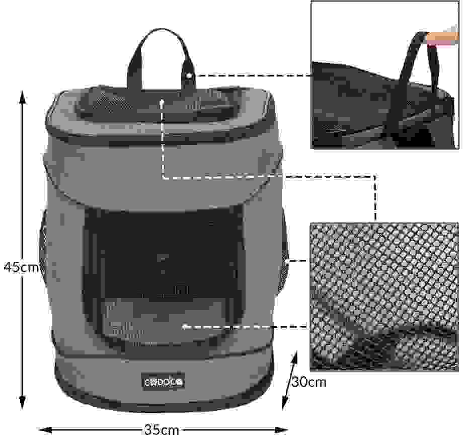 Cado Pet Rucksack mit Klappe, Taschen, Gurt und Hüftgurt