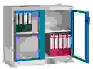CP Stahlschrank 8821-055/1050-80 lichtgrau, lichtblau, Acrylglas 93,0 x 50,0 x 100,0 cm, aufgebaut