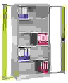 CP Stahlschrank 8920-055/1040-80 lichtgrau, viridingrün, Acrylglas 93,0 x 40,0 x 195,0 cm, aufgebaut