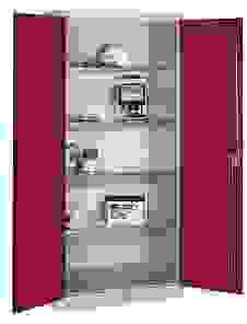 CP Stahlschrank 8922-052 lichtgrau, rubinrot 93,0 x 60,0 x 195,0 cm, aufgebaut