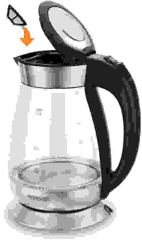 Deuba Wasserkocher Schwarz/Silberglas/Edelstahl 1.7L