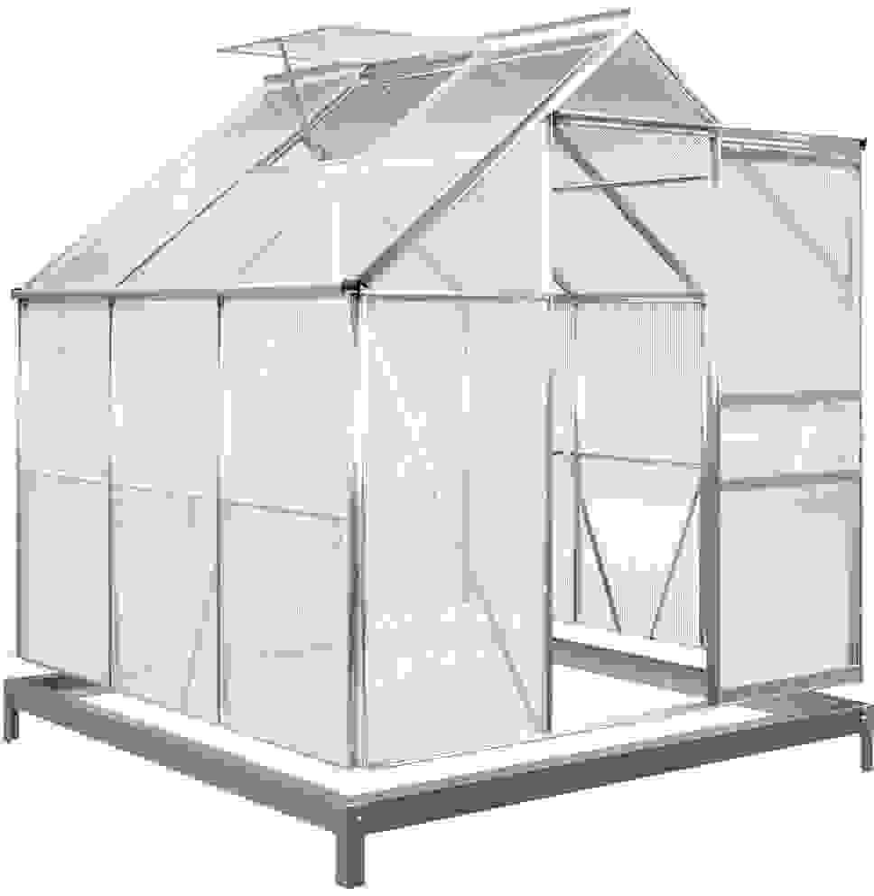 Deubois Aluminium-Gewächshaus 5,85 m³, mit Dachfenster, Regenrinne und Fundament