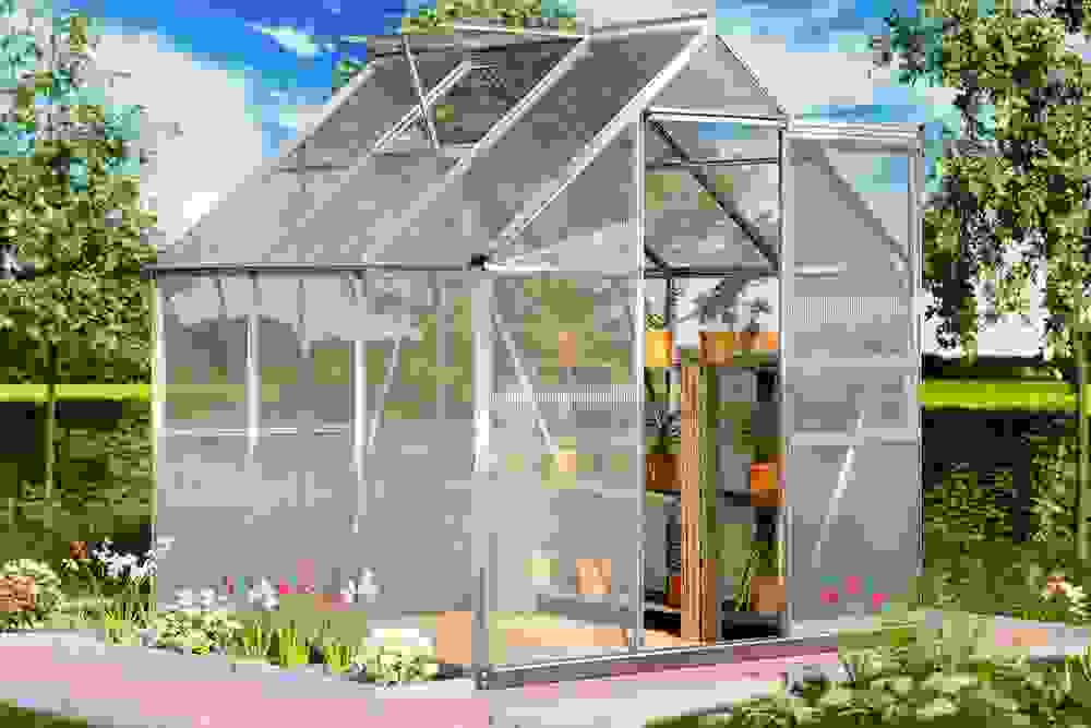 Deubois Aluminium Gewächshaus 5,85m³, mit Fenster und Regenrinne M4