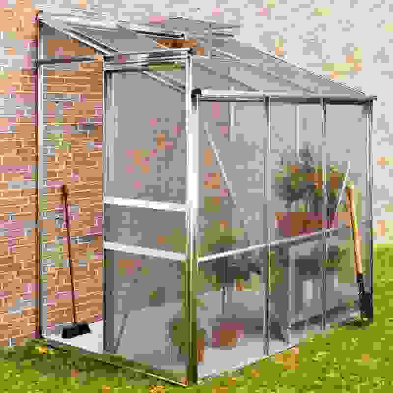 Deubois Gewächshaus mit Fundament / Aluminium Gewächshaus / Wandgewächshaus - mit Dachrinne - Schiebetüren - beweglich - 192 x 127 x 202cm