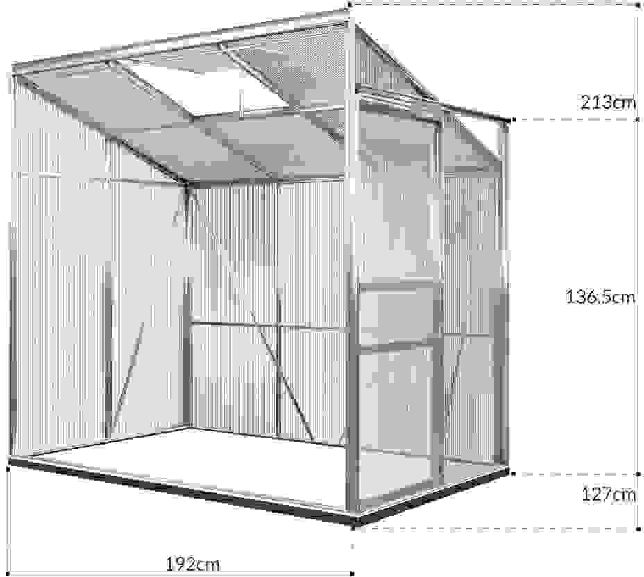 Deubois Gewächshaus mit Fundament / Aluminium Gewächshaus / Wandgewächshaus - mit Dachrinne - Schiebetüren - beweglich - 192 x 127 x 202cm