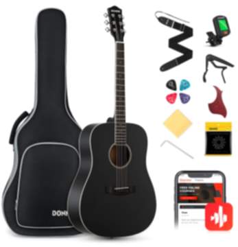 Donner DAG-1CB  Akustikgitarre Set in voller Größe Akustik Gitarre 4/4 Cutaway Anfänger Erwachsene 41 Zoll (Schwarz） - Dreadnought