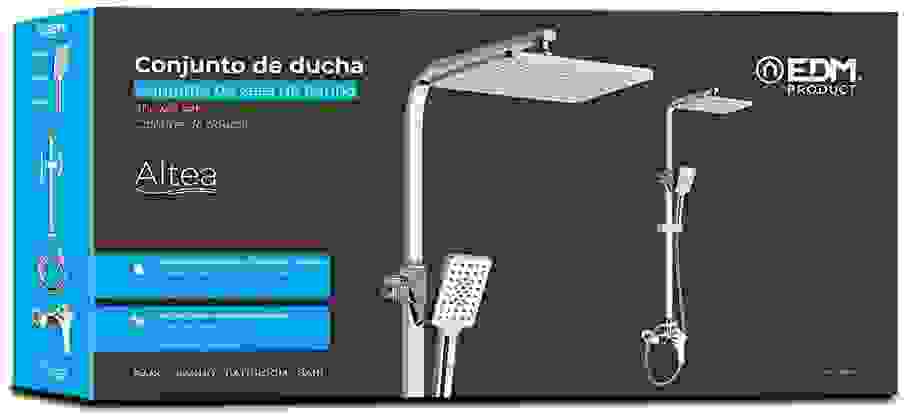 EDM Komplette Brausegarnitur mit Regenbrause Brauseschlauch und Griff - Chrom - Kopfbrause 34cm