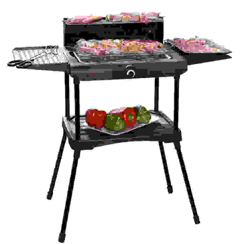 Excellent Electrics Elektrogrill - zwei Seitenablagen, Warmhalterost, zusätzliche Platte - 2000W - Schwarz