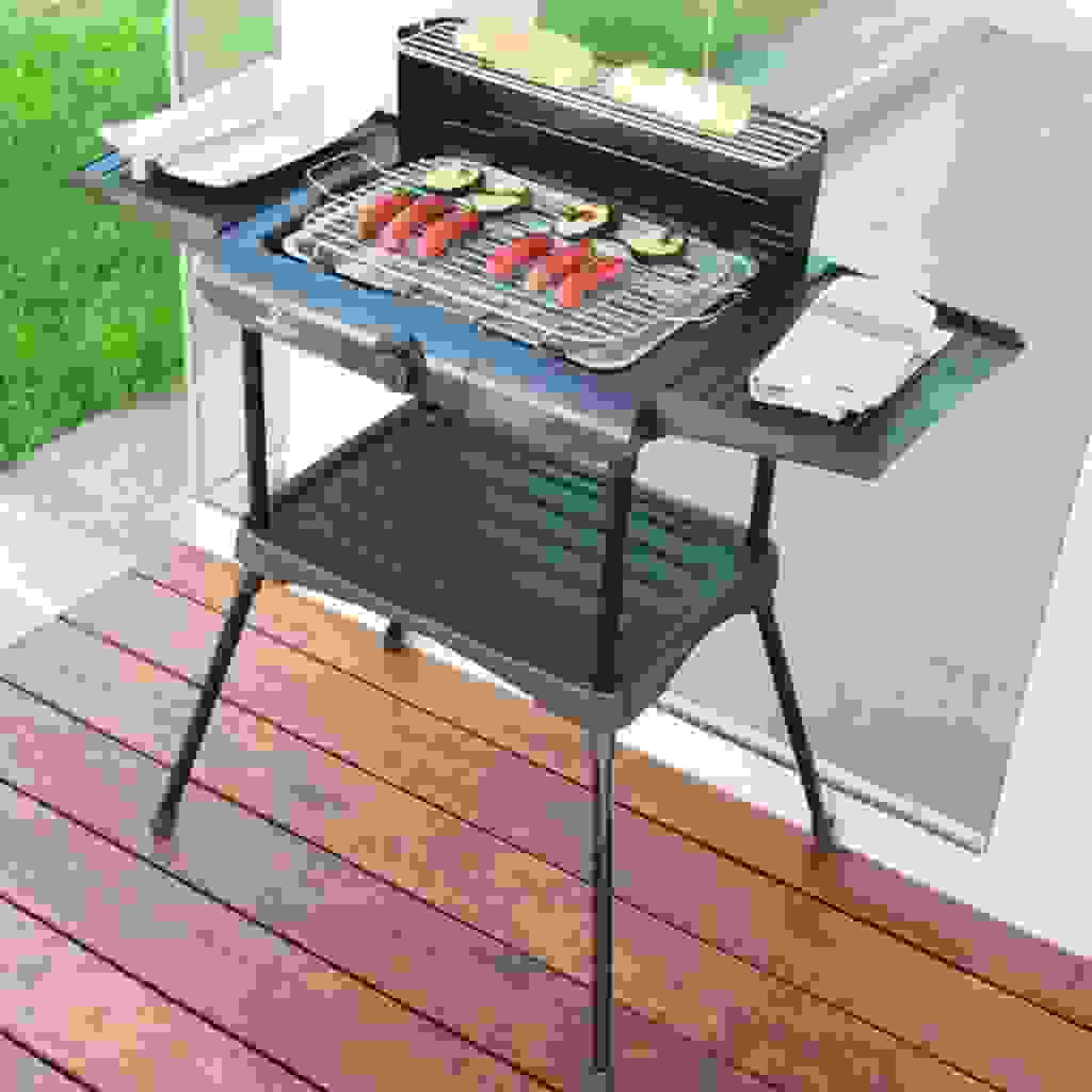 Excellent Electrics Elektrogrill - zwei Seitenablagen, Warmhalterost, zusätzliche Platte - 2000W - Schwarz