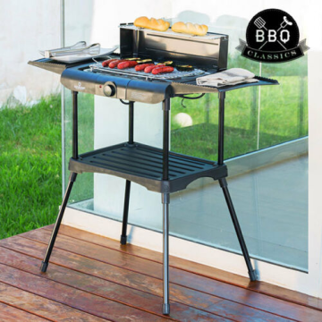 Excellent Electrics Elektrogrill - zwei Seitenablagen, Warmhalterost, zusätzliche Platte - 2000W - Schwarz