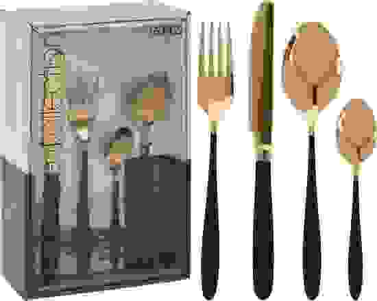 Excellent Houseware Besteckset - 16 Teile - Schwarz/Gold