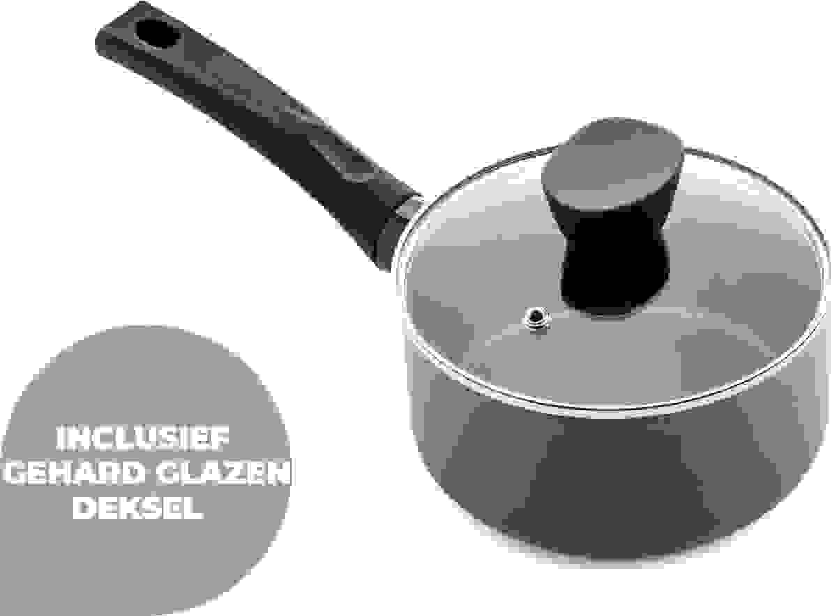 Excellent Houseware Kochtopf mit Deckel - 18 cm - Schwarz