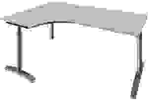 fm Sidney höhenverstellbarer Schreibtisch lichtgrau Bogenform, C-Fuß-Gestell Rundrohr silber 180,0 x 80,0 cm
