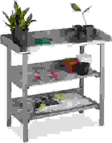 Garten Pflanztisch mit Zinkplatte und Holzablage - Gartentisch - Anthrazit - 78 x 38 x 86 cm