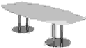 HAMMERBACHER Konferenztisch KT28C lichtgrau Tonnenform, Rundrohr chrom, 280,0 x 85,0 - 130,0 x 74,5 cm