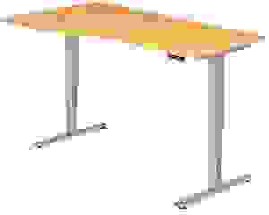 HAMMERBACHER VXDSM18 elektrisch höhenverstellbarer Schreibtisch buche Trapezform, T-Fuß-Gestell silber 180,0 x 100,0 cm