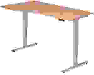 HAMMERBACHER VXDSM18 elektrisch höhenverstellbarer Schreibtisch nussbaum Trapezform, T-Fuß-Gestell silber 180,0 x 100,0 cm