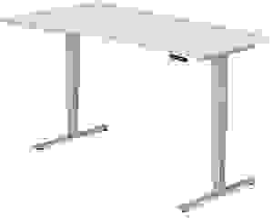 HAMMERBACHER VXDSM18 elektrisch höhenverstellbarer Schreibtisch weiß Trapezform, T-Fuß-Gestell silber 180,0 x 100,0 cm