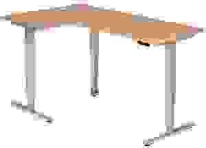 HAMMERBACHER VXDSM82 elektrisch höhenverstellbarer Schreibtisch nussbaum L-Form, T-Fuß-Gestell silber 200,0 x 120,0 cm