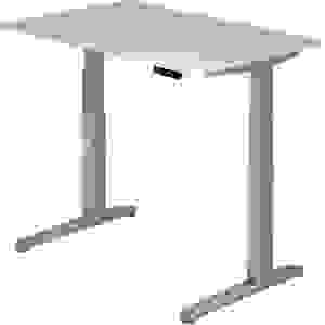 HAMMERBACHER XBHM12 elektrisch höhenverstellbarer Schreibtisch lichtgrau rechteckig, C-Fuß-Gestell silber 120,0 x 80,0 cm