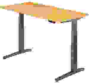 HAMMERBACHER XBHM16 elektrisch höhenverstellbarer Schreibtisch buche rechteckig, C-Fuß-Gestell grau 160,0 x 80,0 cm