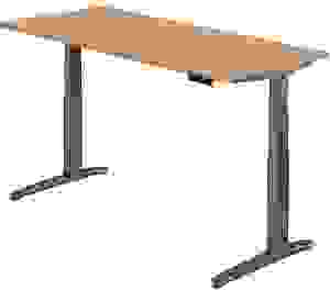 HAMMERBACHER XBHM19 elektrisch höhenverstellbarer Schreibtisch asteiche rechteckig, C-Fuß-Gestell grau 180,0 x 80,0 cm
