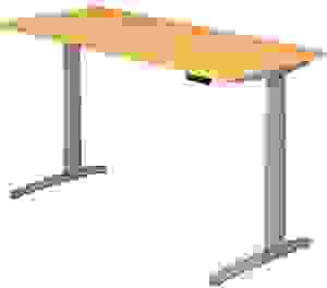 HAMMERBACHER XBHM19 elektrisch höhenverstellbarer Schreibtisch buche rechteckig, C-Fuß-Gestell silber 180,0 x 80,0 cm