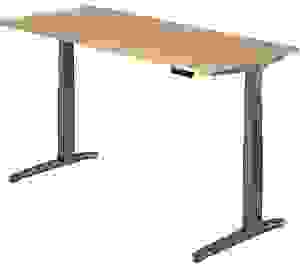 HAMMERBACHER XBHM19 elektrisch höhenverstellbarer Schreibtisch eiche rechteckig, C-Fuß-Gestell grau 180,0 x 80,0 cm