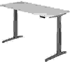 HAMMERBACHER XBHM19 elektrisch höhenverstellbarer Schreibtisch lichtgrau rechteckig, C-Fuß-Gestell grau 180,0 x 80,0 cm