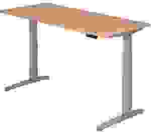 HAMMERBACHER XBHM19 elektrisch höhenverstellbarer Schreibtisch nussbaum rechteckig, C-Fuß-Gestell silber 180,0 x 80,0 cm
