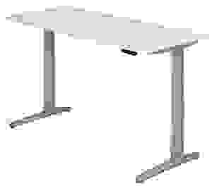 HAMMERBACHER XBHM19 elektrisch höhenverstellbarer Schreibtisch weiß rechteckig, C-Fuß-Gestell silber 180,0 x 80,0 cm