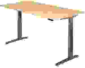 HAMMERBACHER XBHM2E elektrisch höhenverstellbarer Schreibtisch ahorn rechteckig, C-Fuß-Gestell grau 200,0 x 100,0 cm
