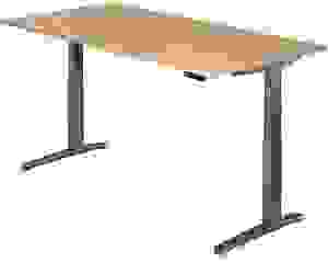 HAMMERBACHER XBHM2E elektrisch höhenverstellbarer Schreibtisch eiche rechteckig, C-Fuß-Gestell grau 200,0 x 100,0 cm