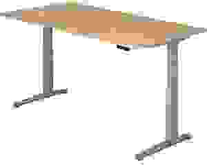 HAMMERBACHER XBHM2E elektrisch höhenverstellbarer Schreibtisch eiche rechteckig, C-Fuß-Gestell silber 200,0 x 100,0 cm