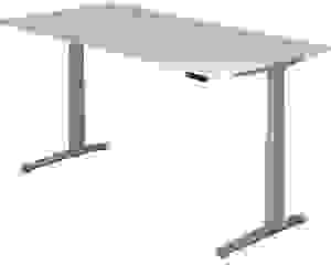 HAMMERBACHER XBHM2E elektrisch höhenverstellbarer Schreibtisch lichtgrau rechteckig, C-Fuß-Gestell silber 200,0 x 100,0 cm