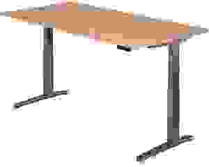 HAMMERBACHER XBHM2E elektrisch höhenverstellbarer Schreibtisch nussbaum rechteckig, C-Fuß-Gestell grau 200,0 x 100,0 cm