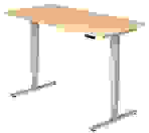 HAMMERBACHER XDSM16 elektrisch höhenverstellbarer Schreibtisch ahorn rechteckig, T-Fuß-Gestell silber 160,0 x 80,0 cm