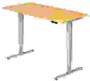 HAMMERBACHER XDSM16 elektrisch höhenverstellbarer Schreibtisch buche rechteckig, T-Fuß-Gestell silber 160,0 x 80,0 cm
