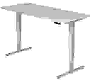 HAMMERBACHER XDSM19 elektrisch höhenverstellbarer Schreibtisch lichtgrau rechteckig, T-Fuß-Gestell silber 180,0 x 80,0 cm