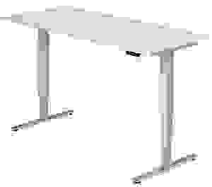 HAMMERBACHER XDSM19 elektrisch höhenverstellbarer Schreibtisch weiß rechteckig, T-Fuß-Gestell silber 180,0 x 80,0 cm